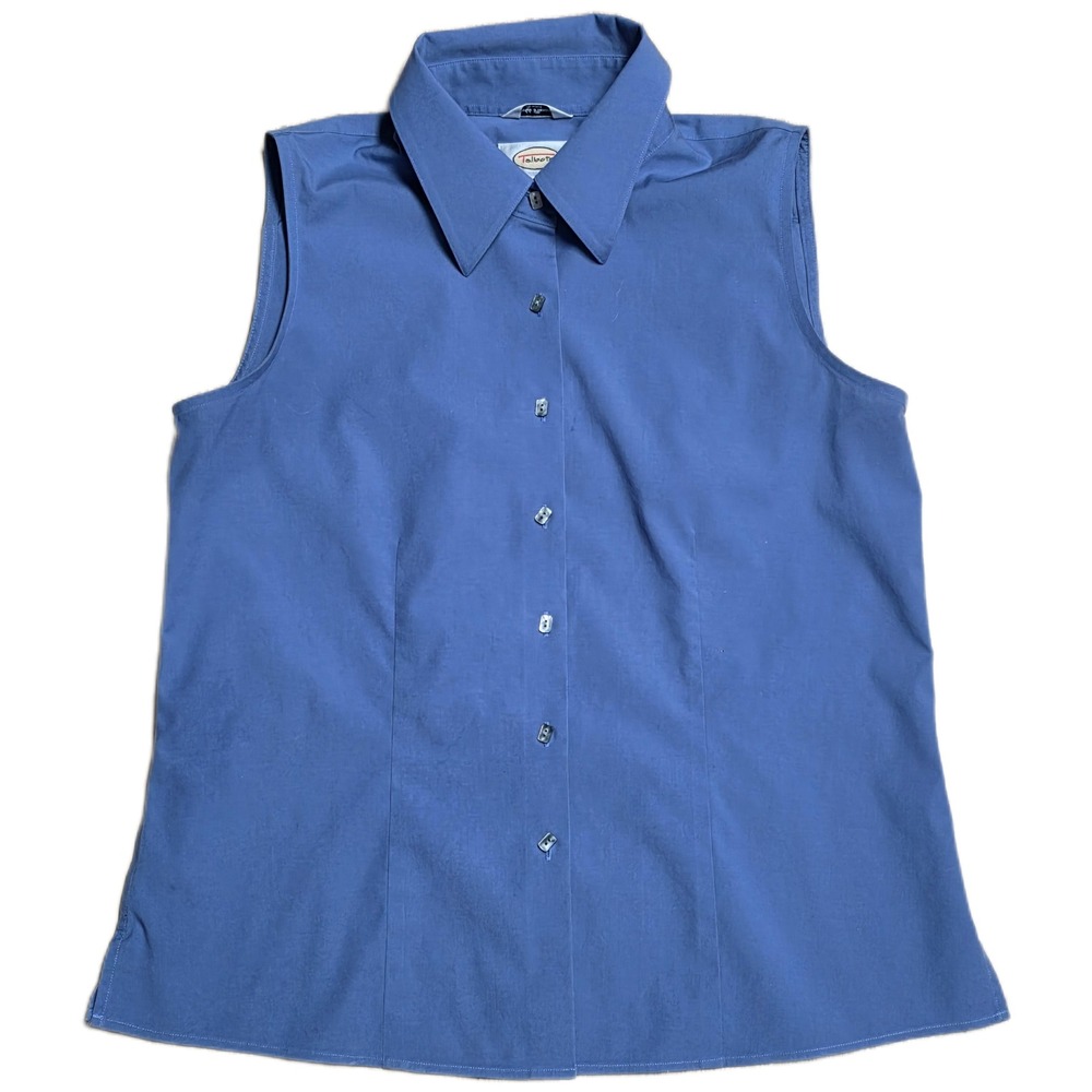 Talbots Sleeveless Button Up Shirt Women's Size 8 Blue Stretch Wrinkle Resistant